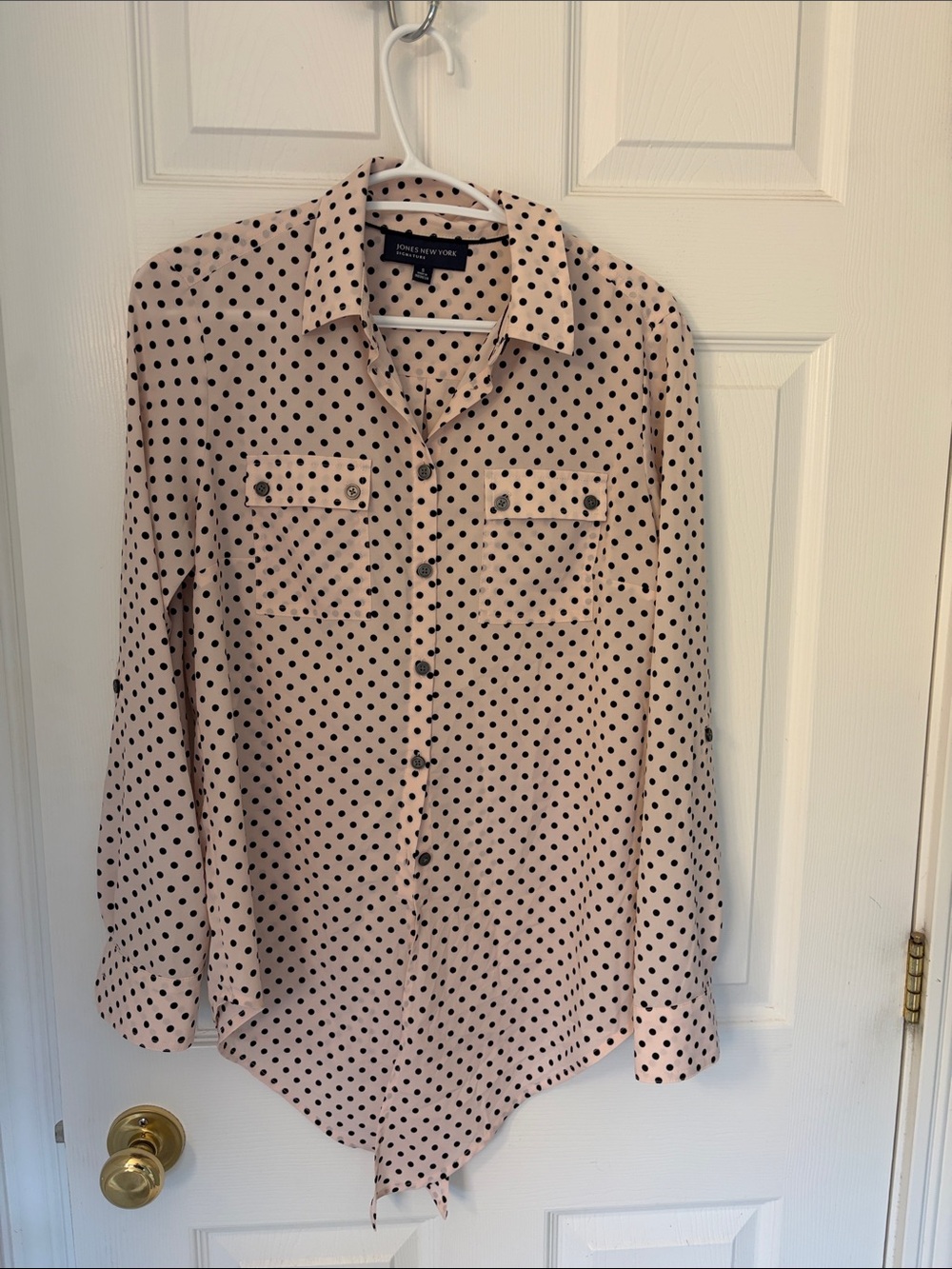 Jones New York Blush Pink Polka Dot Button-Front Blouse